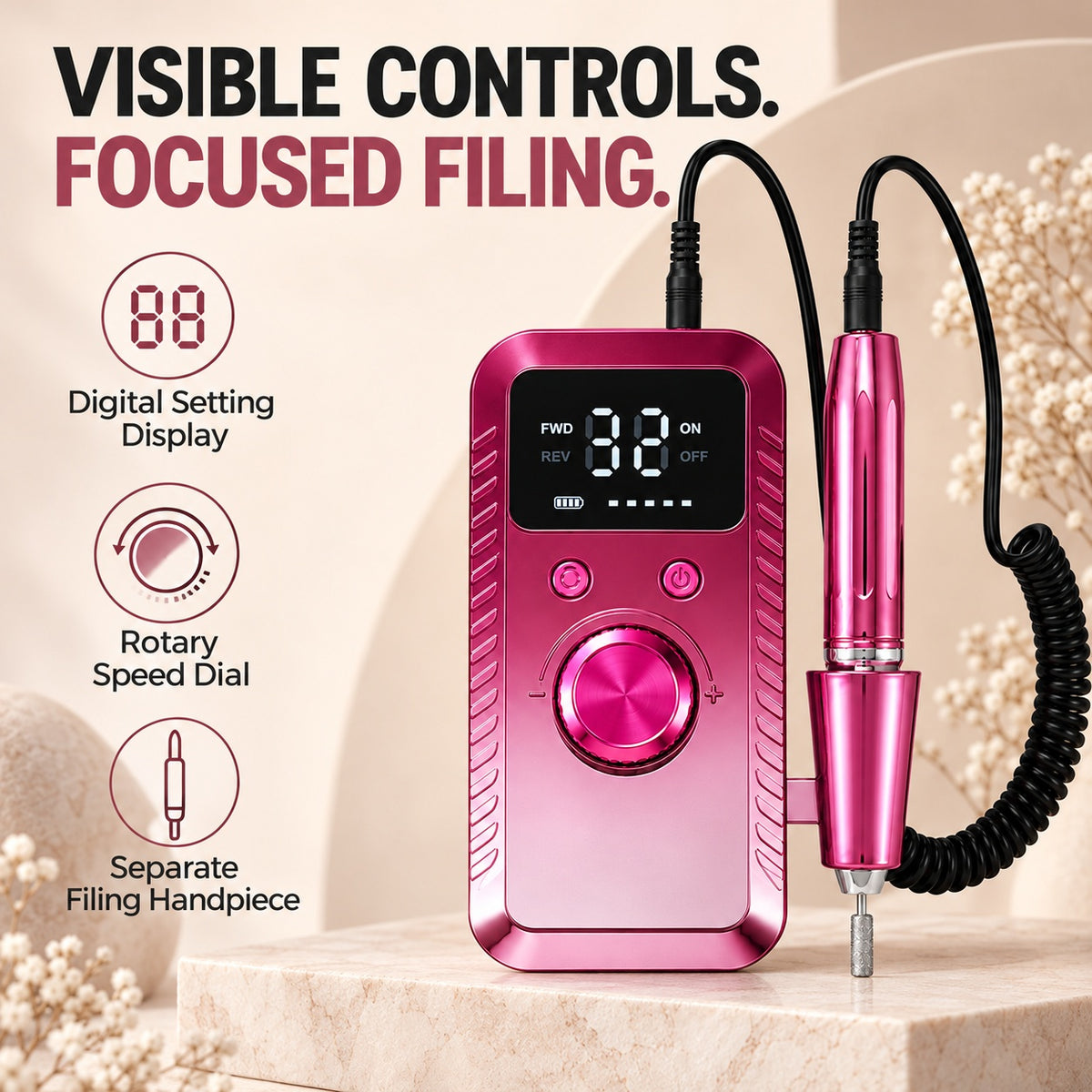 Portable Electric Nail Drill with Digital Controller - Gradient Burgundy - features