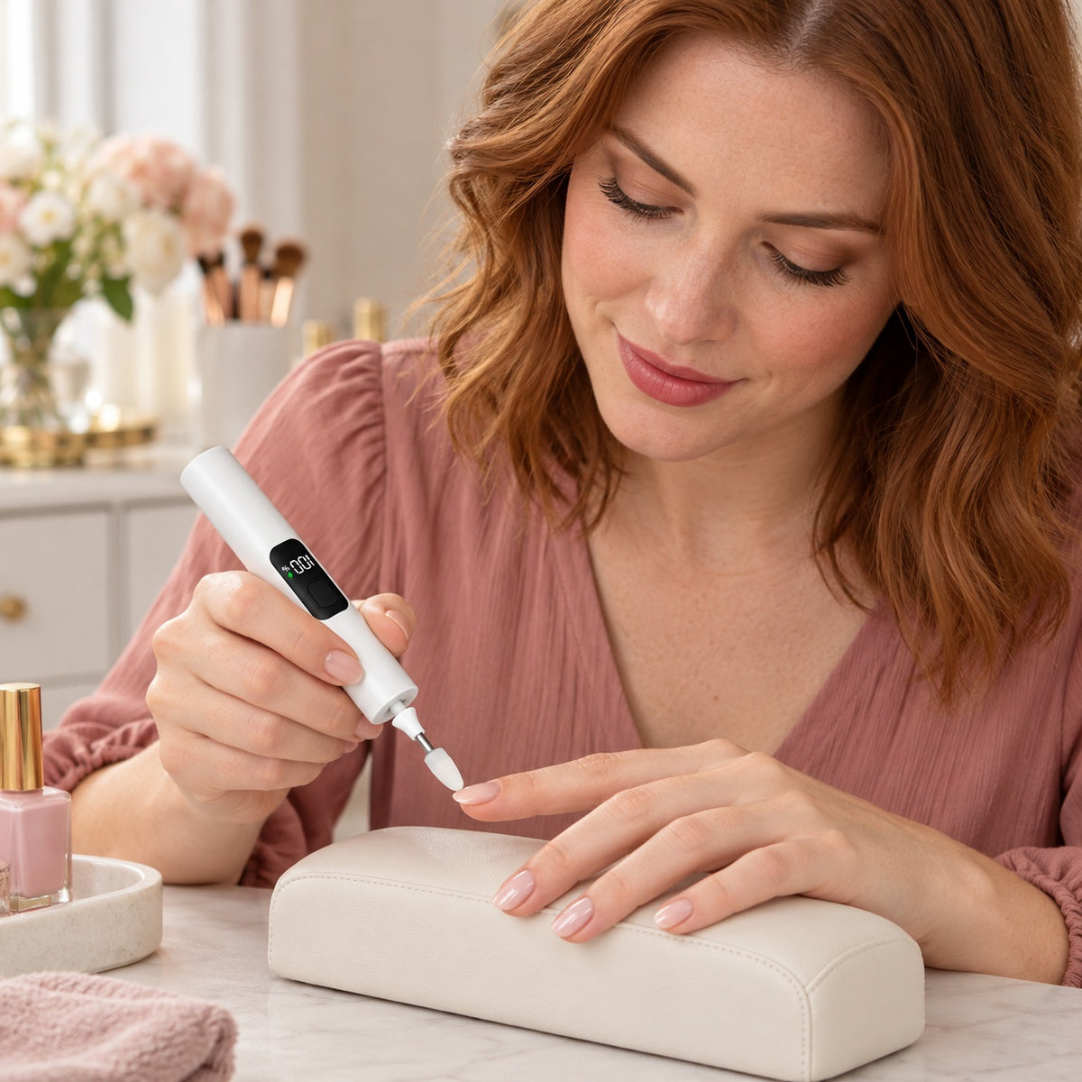 Rechargeable Electric Nail File with LCD Display - White - lifestyle