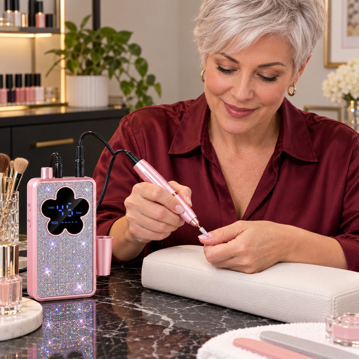 Sparkle Nail Drill with Digital Display, Flower or Heart - Flower Rhinestone - lifestyle