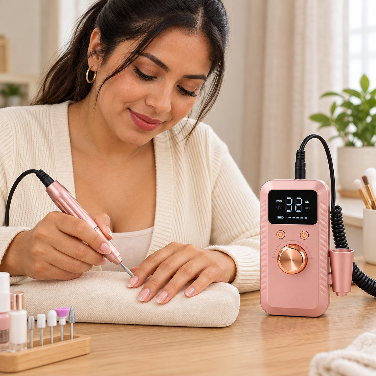 Portable Electric Nail Drill with Digital Controller - Rose Gold - lifestyle