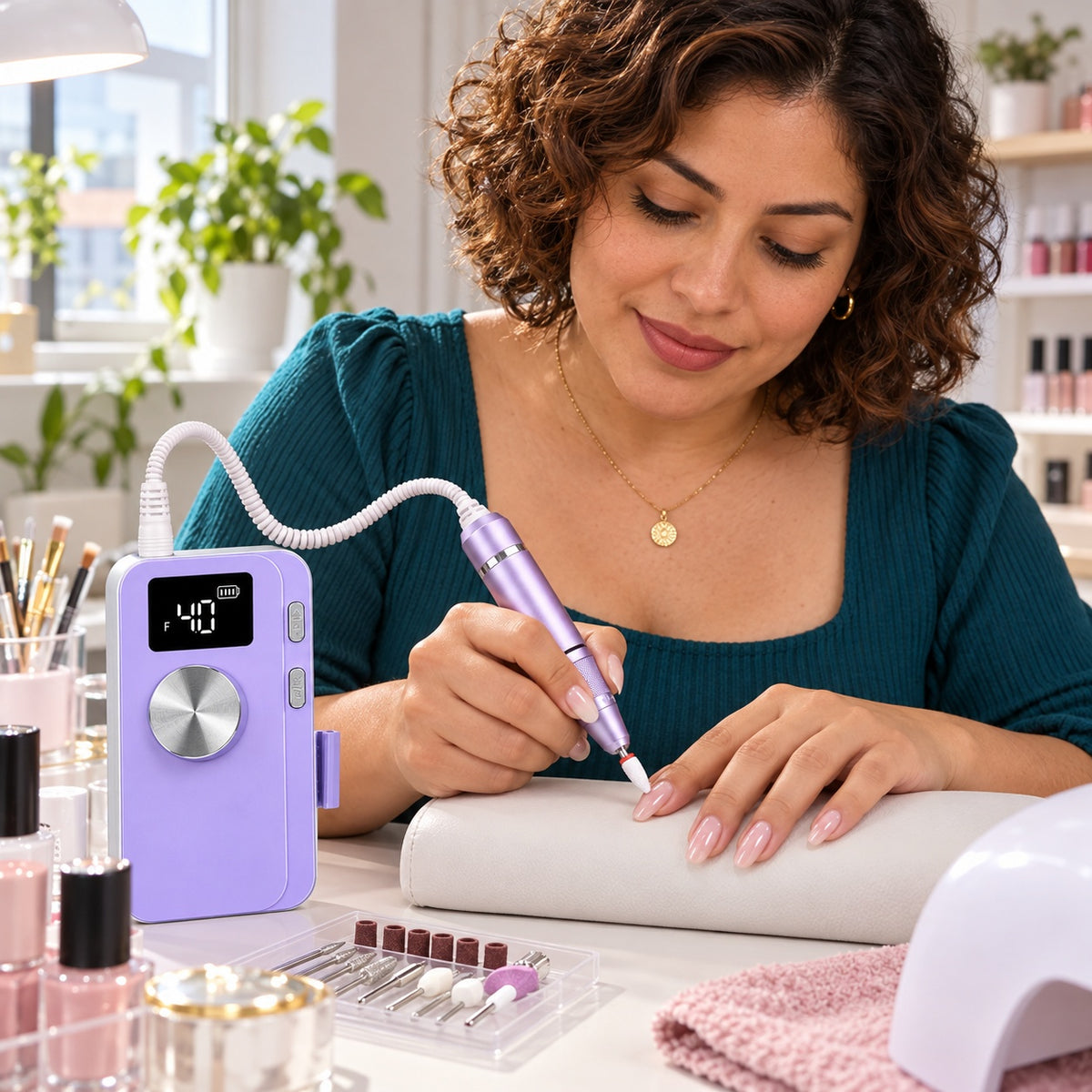 M05 Portable Nail Drill with LCD Display, Advanced Set - Purple - lifestyle