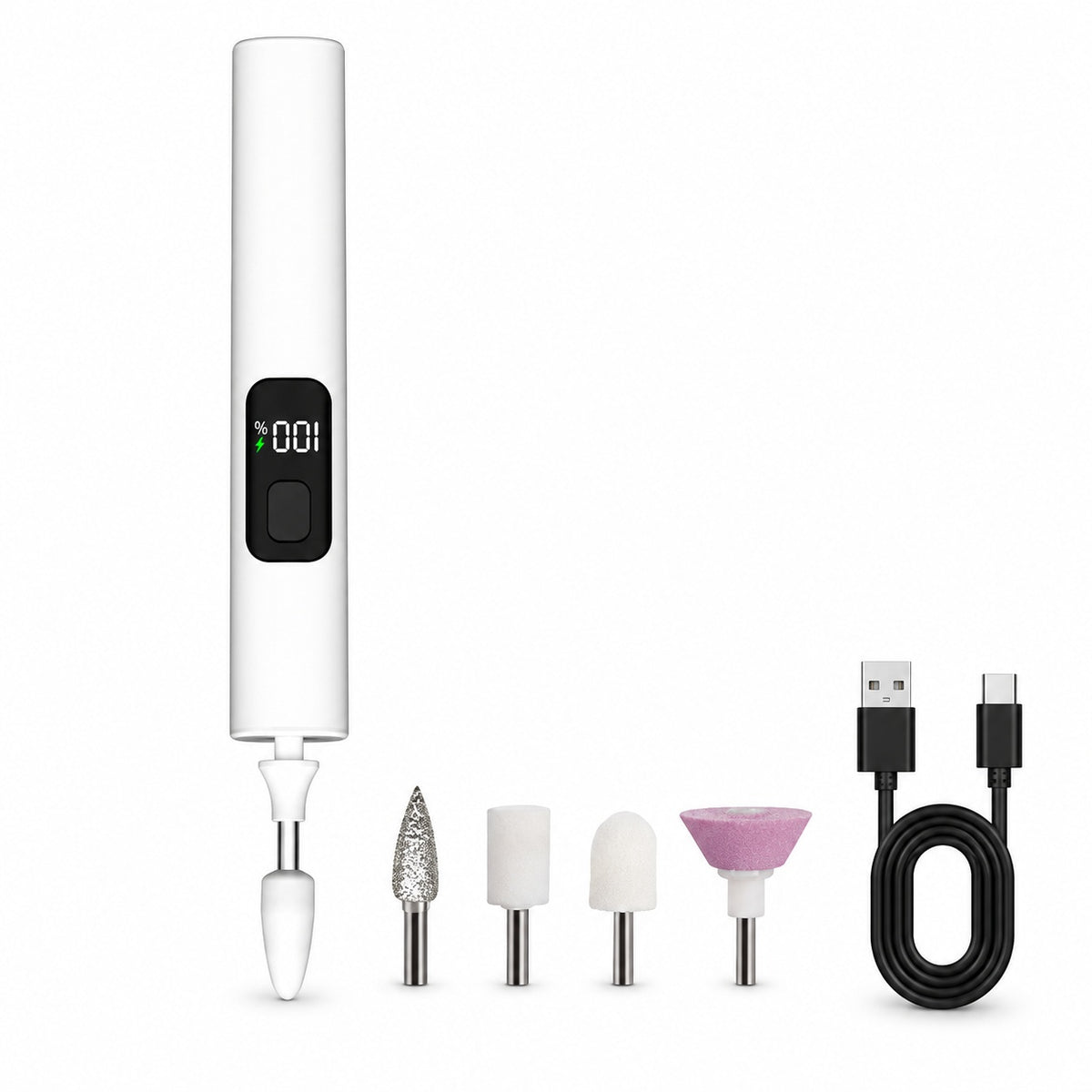 Rechargeable Electric Nail File with LCD Display - White - main