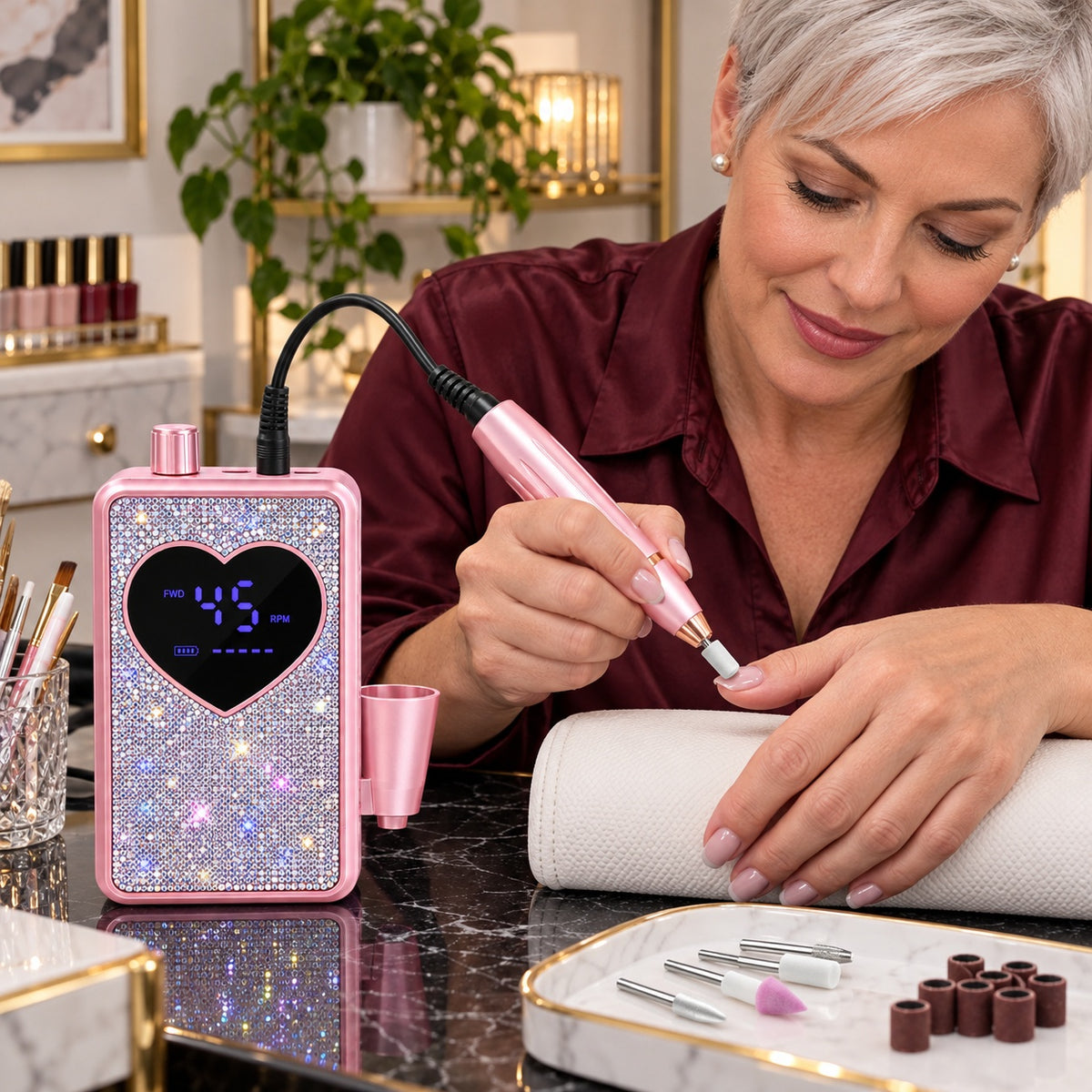 Sparkle Nail Drill with Digital Display, Flower or Heart - Heart Rhinestone - lifestyle