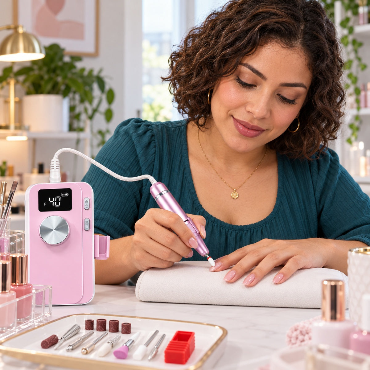 M05 Portable Nail Drill with LCD Display, Advanced Set - Pink - lifestyle