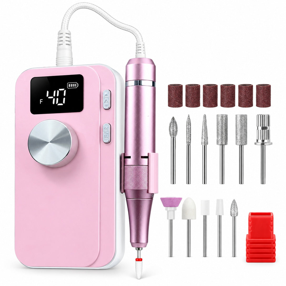 M05 Portable Nail Drill with LCD Display, Advanced Set - Pink - main