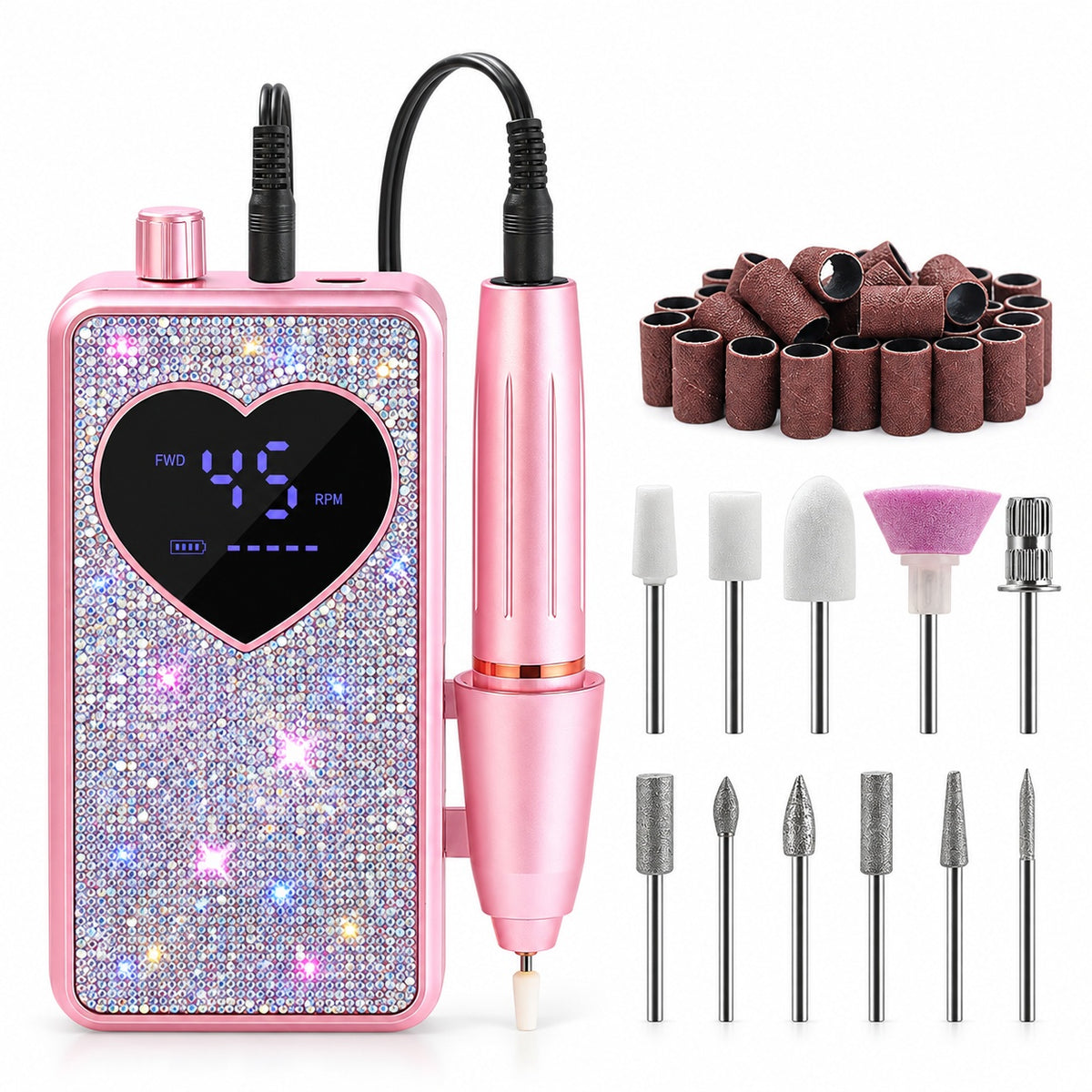 Sparkle Nail Drill with Digital Display, Flower or Heart - Heart Rhinestone - main