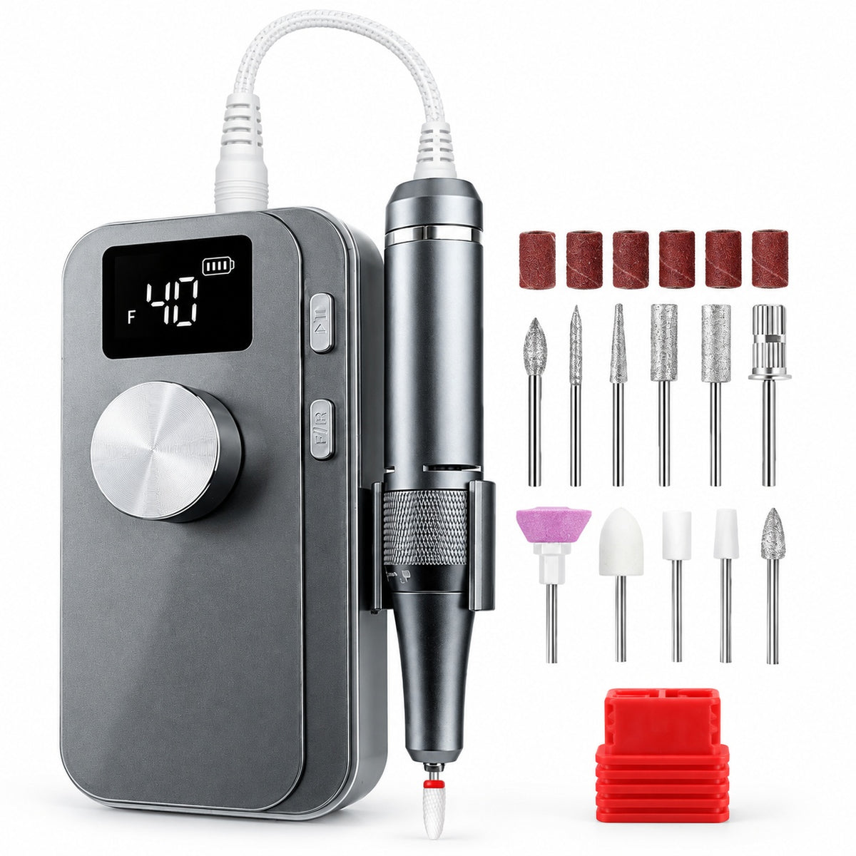 M05 Portable Nail Drill with LCD Display, Advanced Set - Gray - main