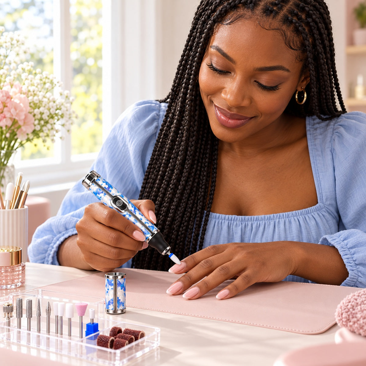 Rechargeable Nail Drill Pen with Adjustable Speed - Blue-and-White Porcelain Pattern - lifestyle