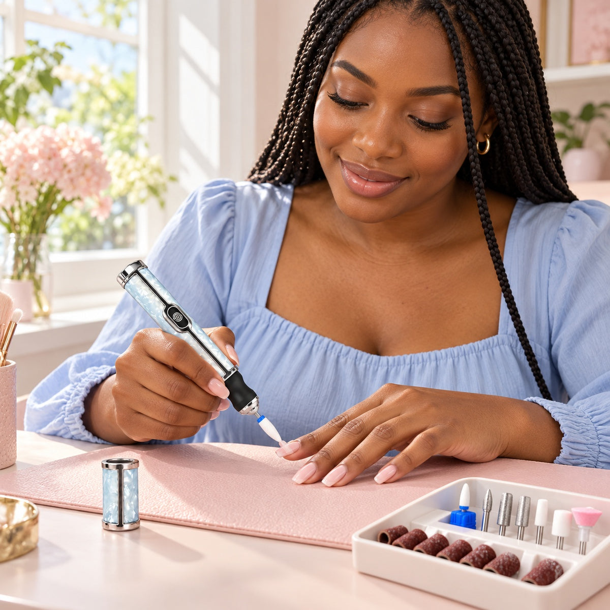 Rechargeable Nail Drill Pen with Adjustable Speed - Blue - lifestyle