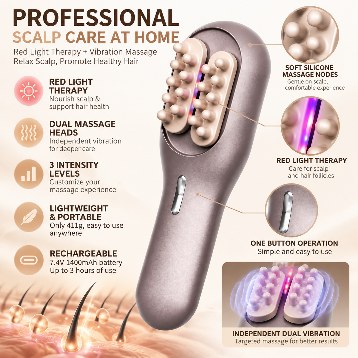 G10 Dual-Drive Rechargeable Massage Comb - 1