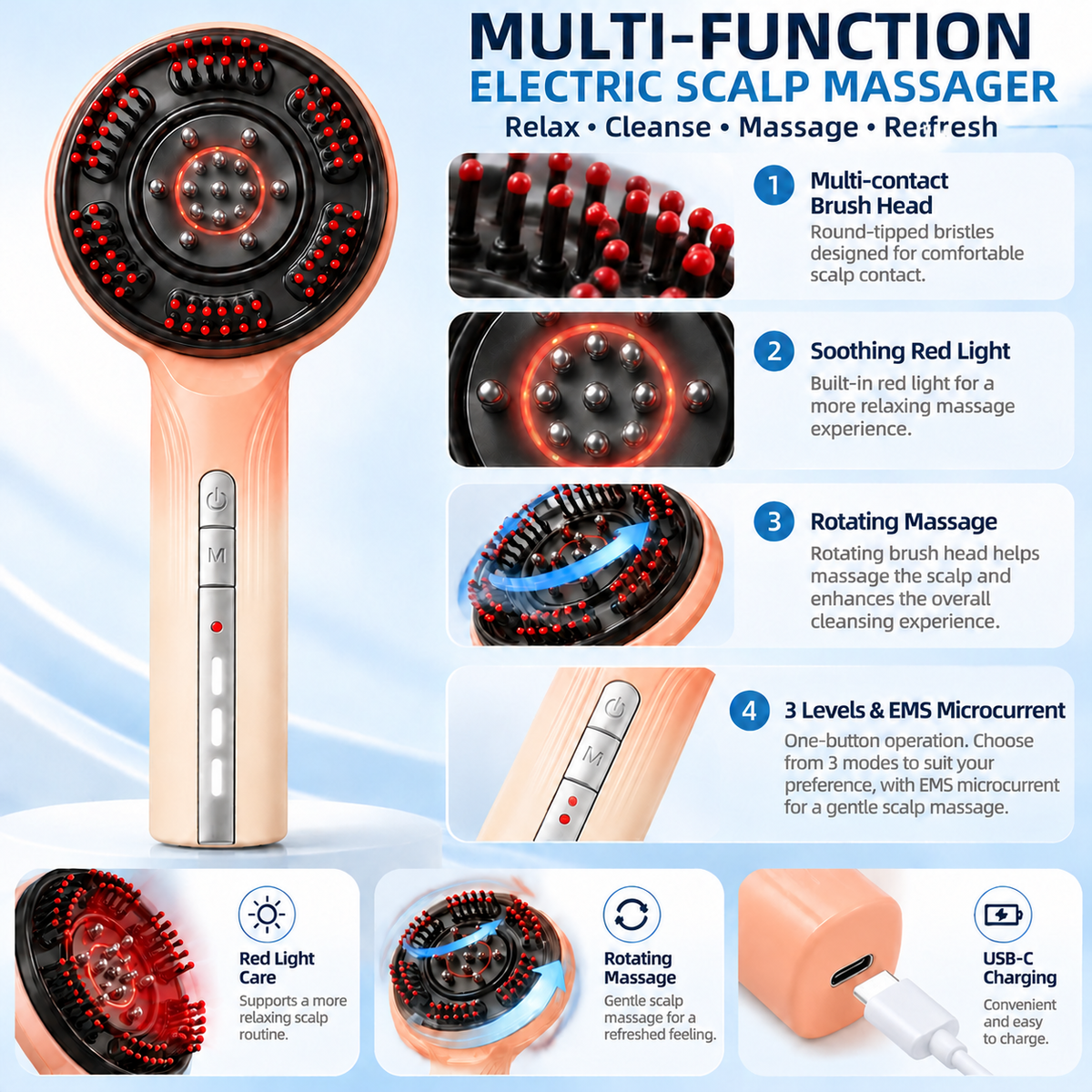 S16 Rechargeable Scalp Massage Brush with EMS - 2