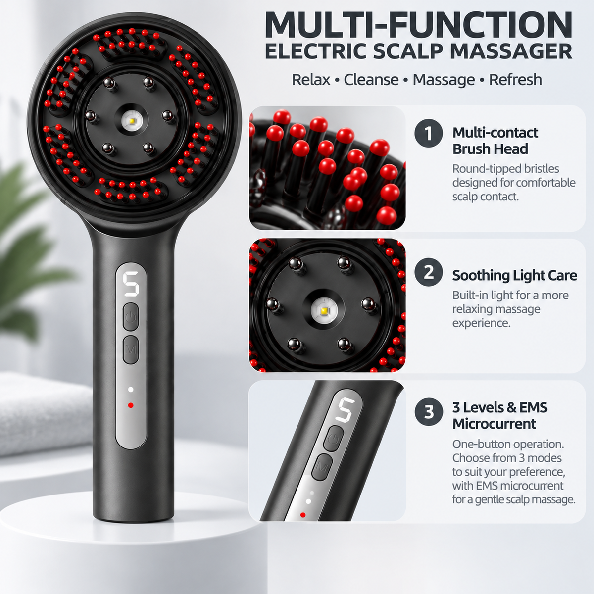 S21 Rechargeable Misting Scalp Massage Brush with EMS - 2