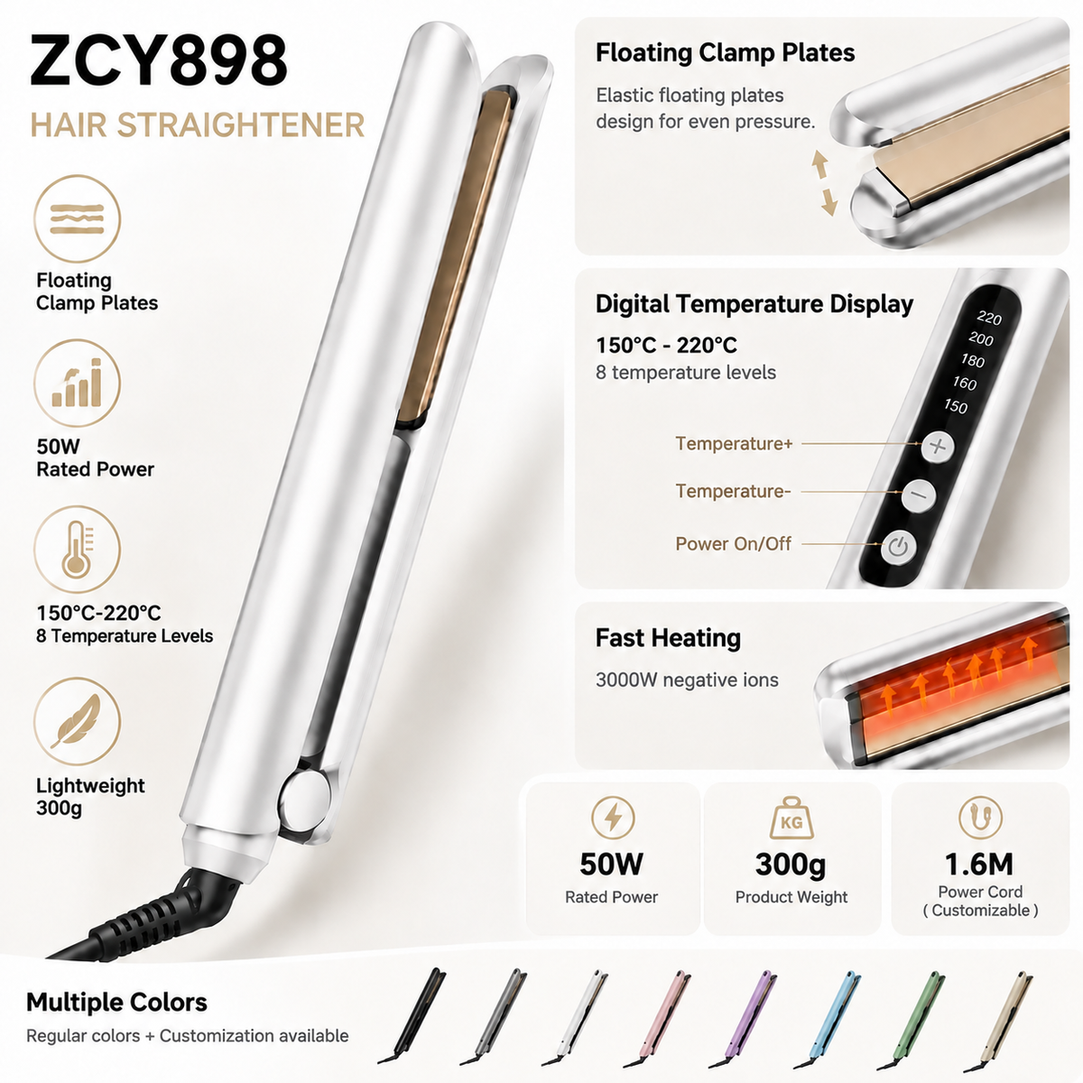 ZCY898 Ionic Hair Straightener with Floating Plates - 2