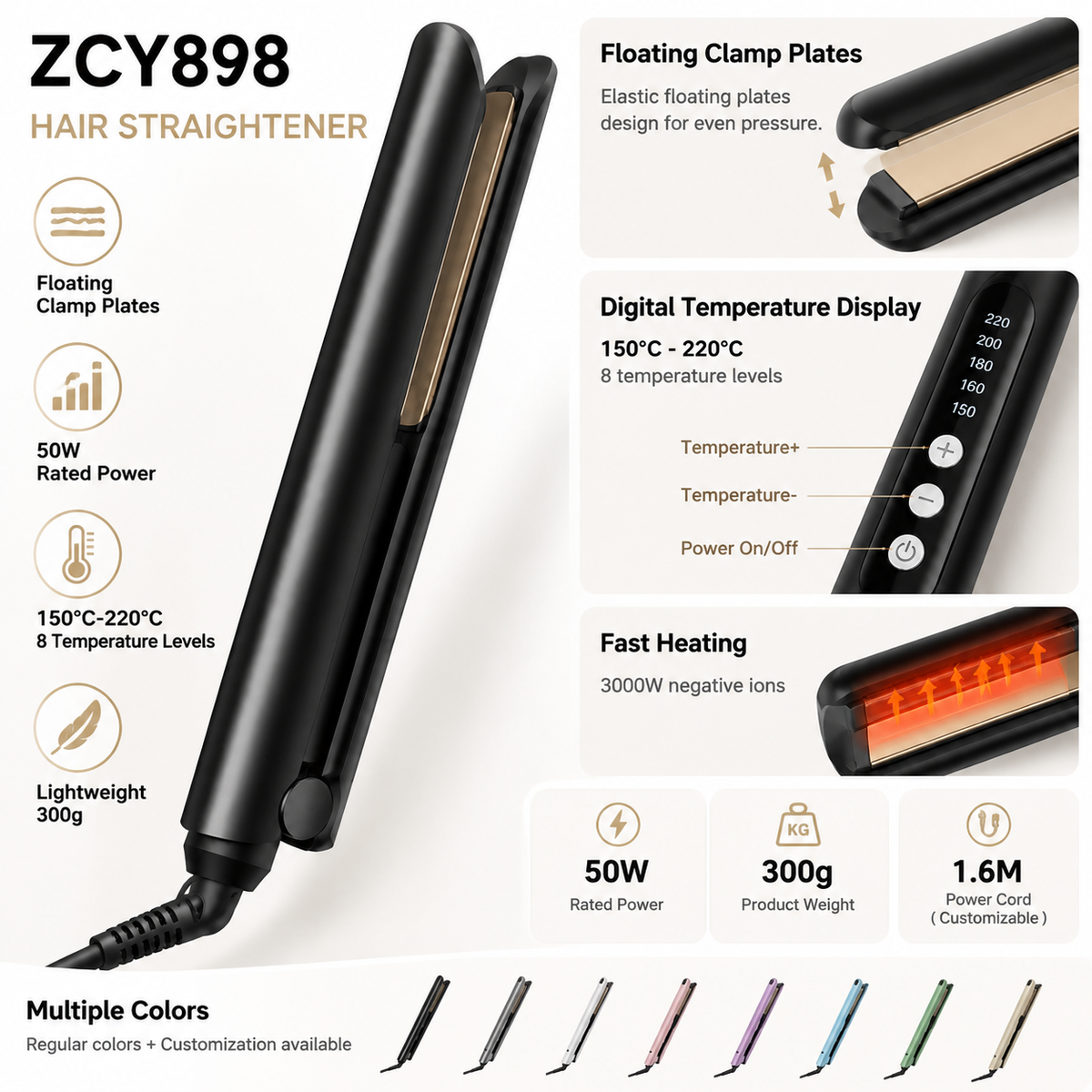 ZCY898 Ionic Hair Straightener with Floating Plates - 6