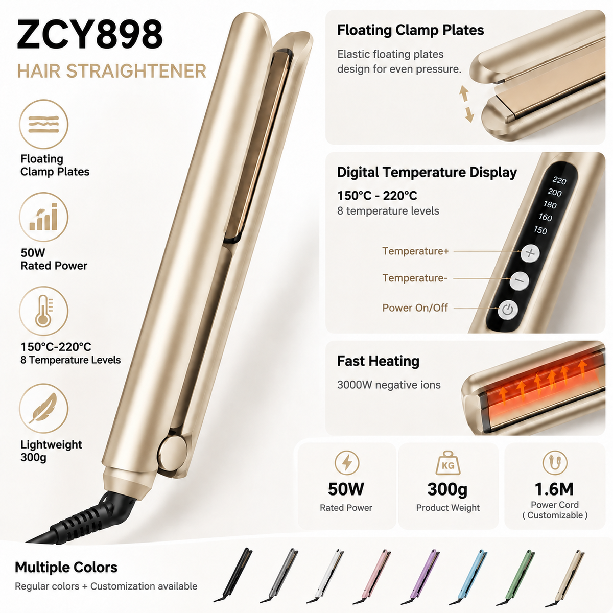 ZCY898 Ionic Hair Straightener with Floating Plates - 8