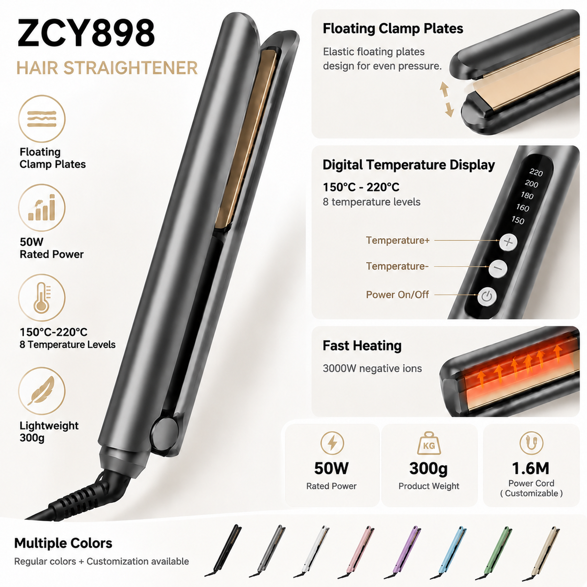 ZCY898 Ionic Hair Straightener with Floating Plates - 14