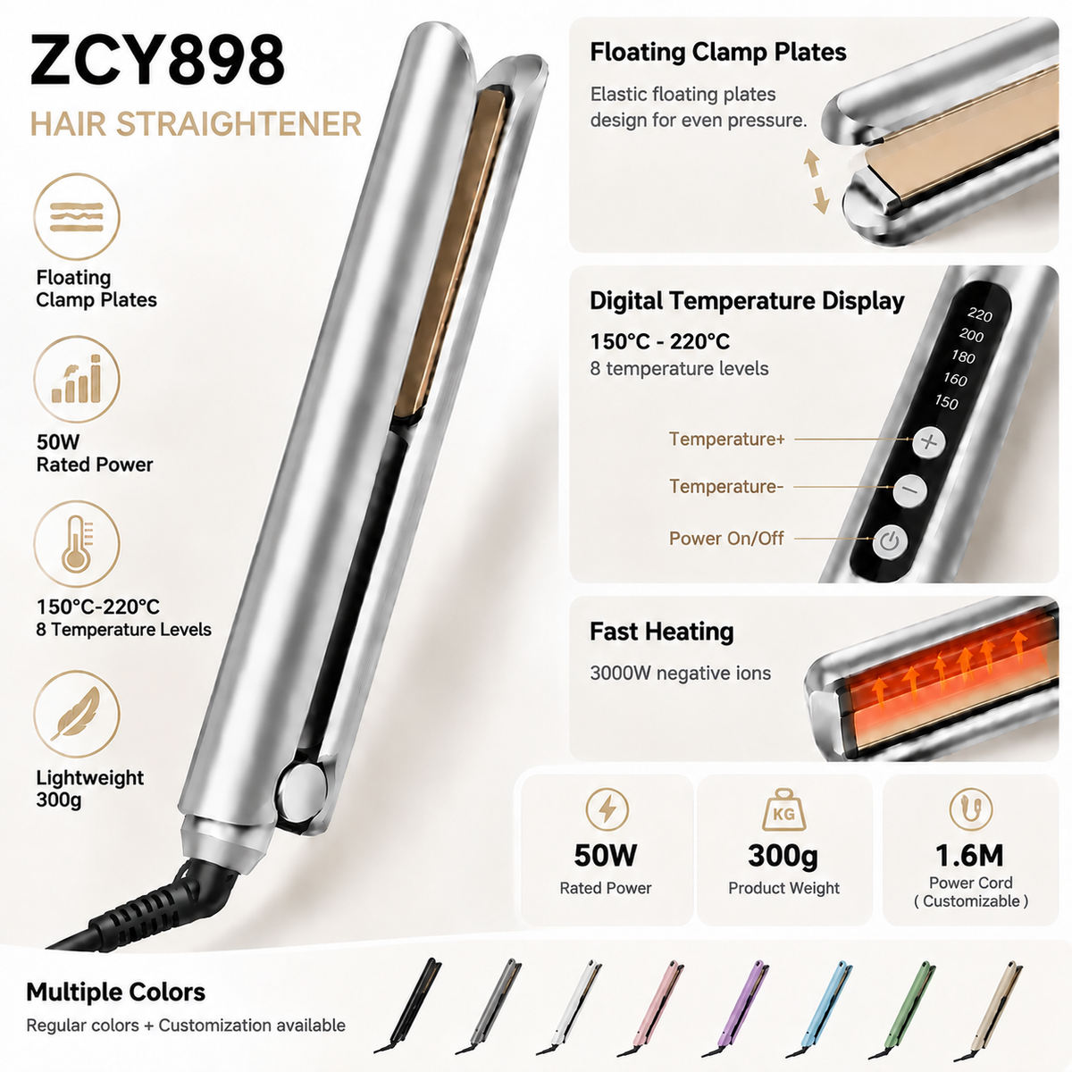 ZCY898 Ionic Hair Straightener with Floating Plates - 16
