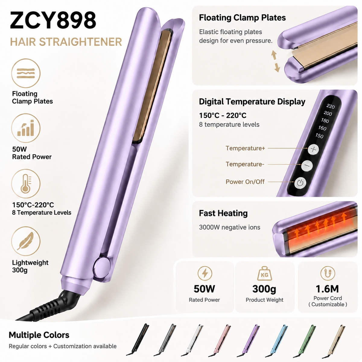 ZCY898 Ionic Hair Straightener with Floating Plates - 19