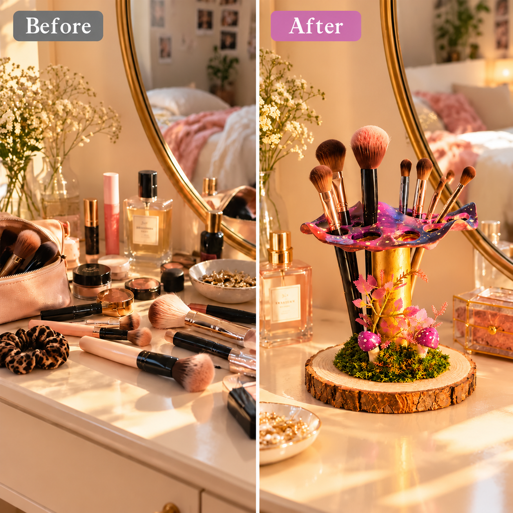 Mushroom Makeup Brush Holder for a Whimsical Vanity - 3