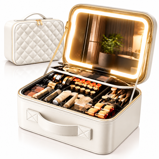 Travel Makeup Bag with LED Mirror & Adjustable Dividers - 1
