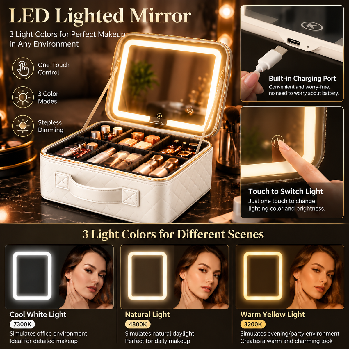 Travel Makeup Bag with LED Mirror & Adjustable Dividers - 2