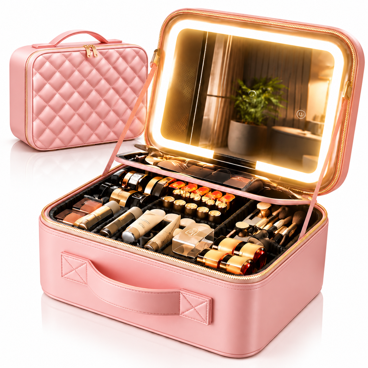 Travel Makeup Bag with LED Mirror & Adjustable Dividers - 3