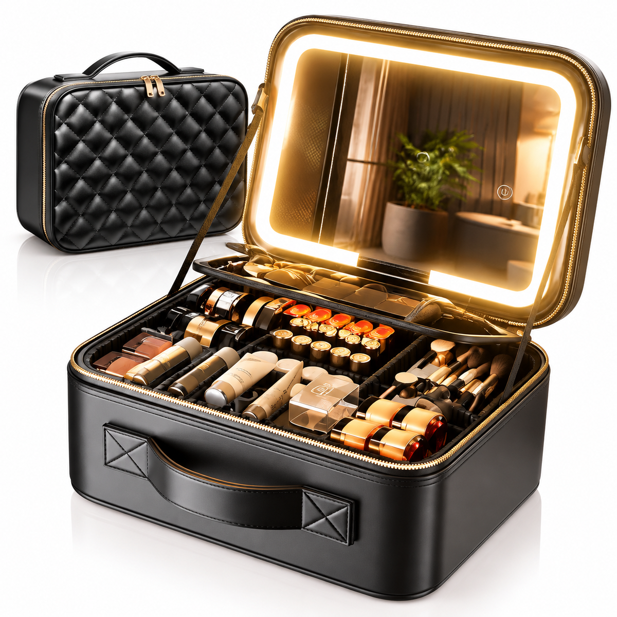 Travel Makeup Bag with LED Mirror & Adjustable Dividers - 5