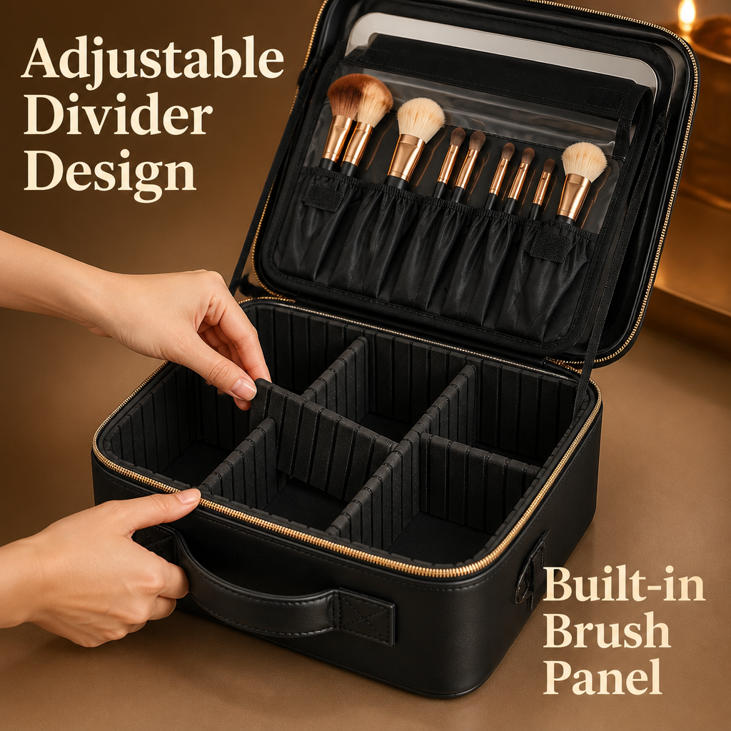 Travel Makeup Bag with LED Mirror & Adjustable Dividers - 8