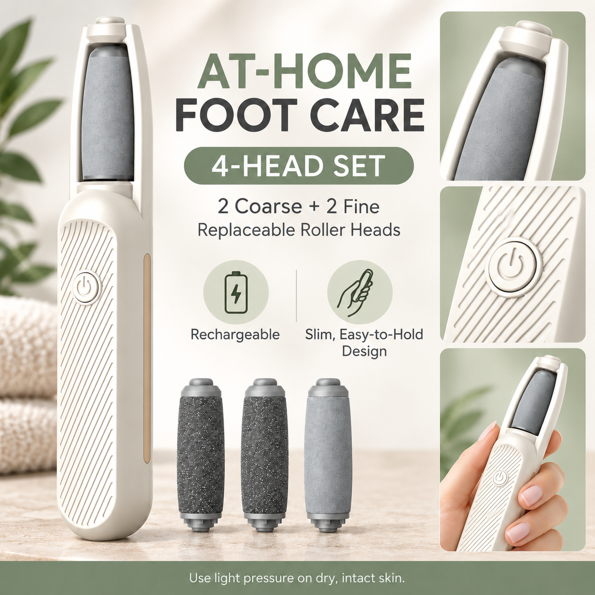 Rechargeable Electric Foot File with Roller Head Options - Image 6